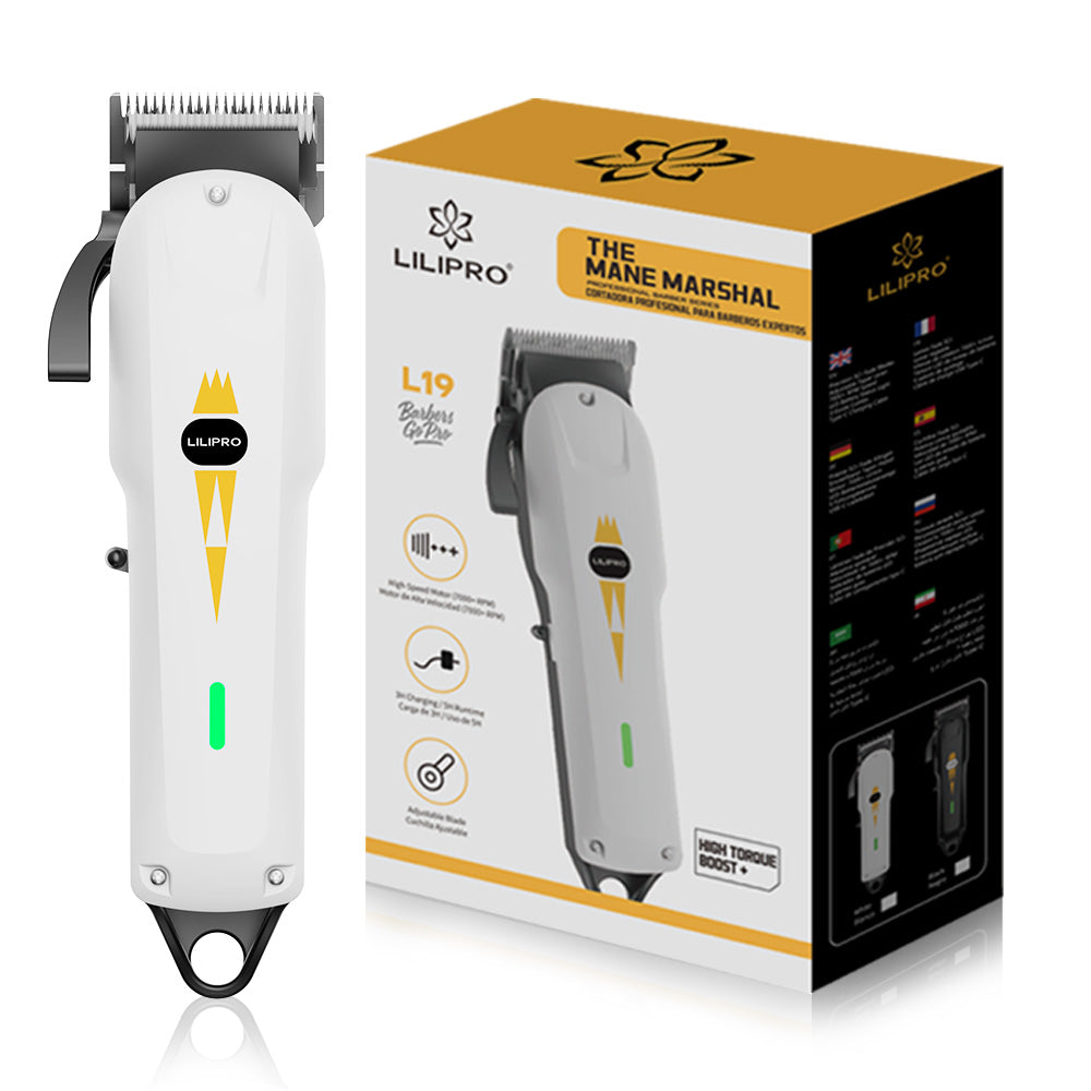 LILIPRO L19 Blanco — diseño premium, cuchilla 5Cr Fade Blade, pantalla LED