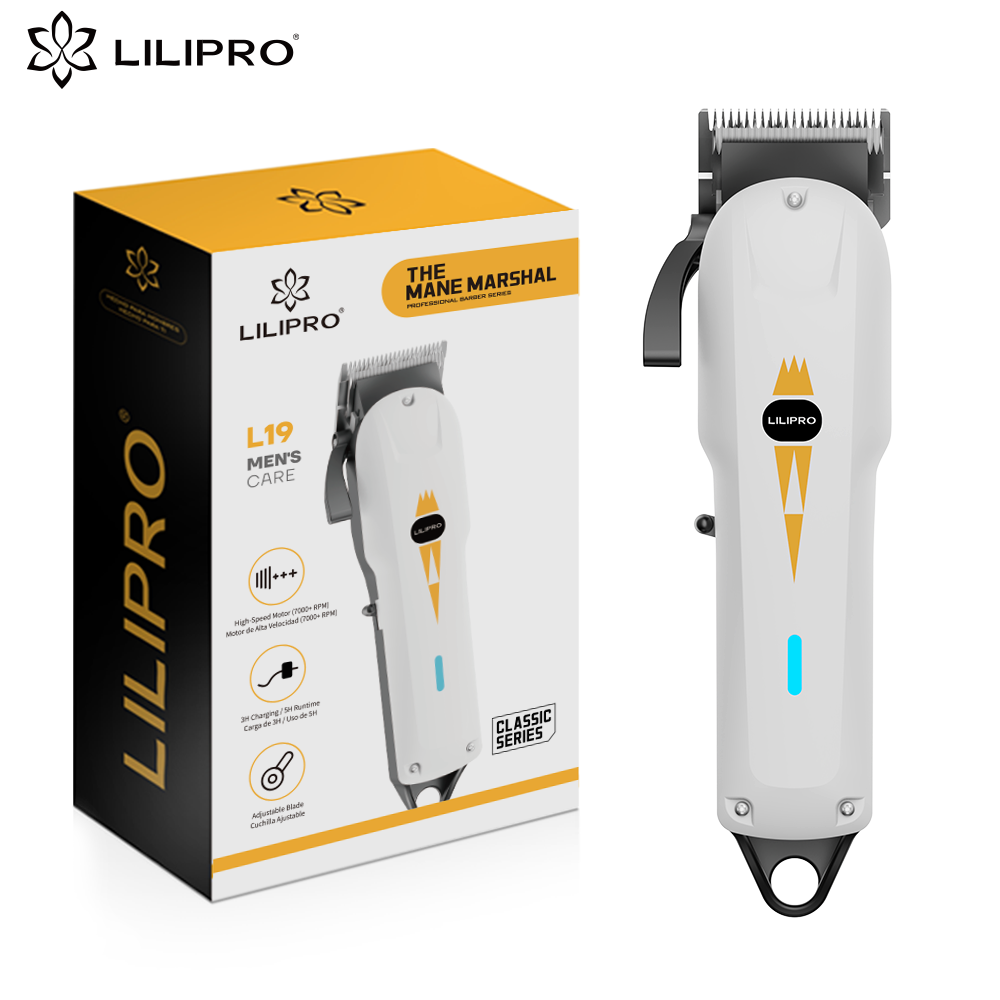 LILIPRO L19 Blanco — vista lateral, palanca de ajuste y pantalla LED