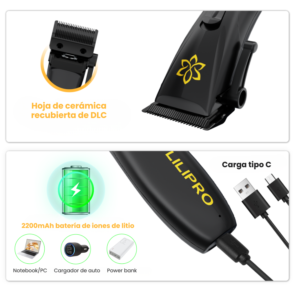 Máquina de Cortar Cabello Profesional con Hoja Cerámica DLC, Palanca Ajustable y Motor 7.000 RPM • LILIPRO L13