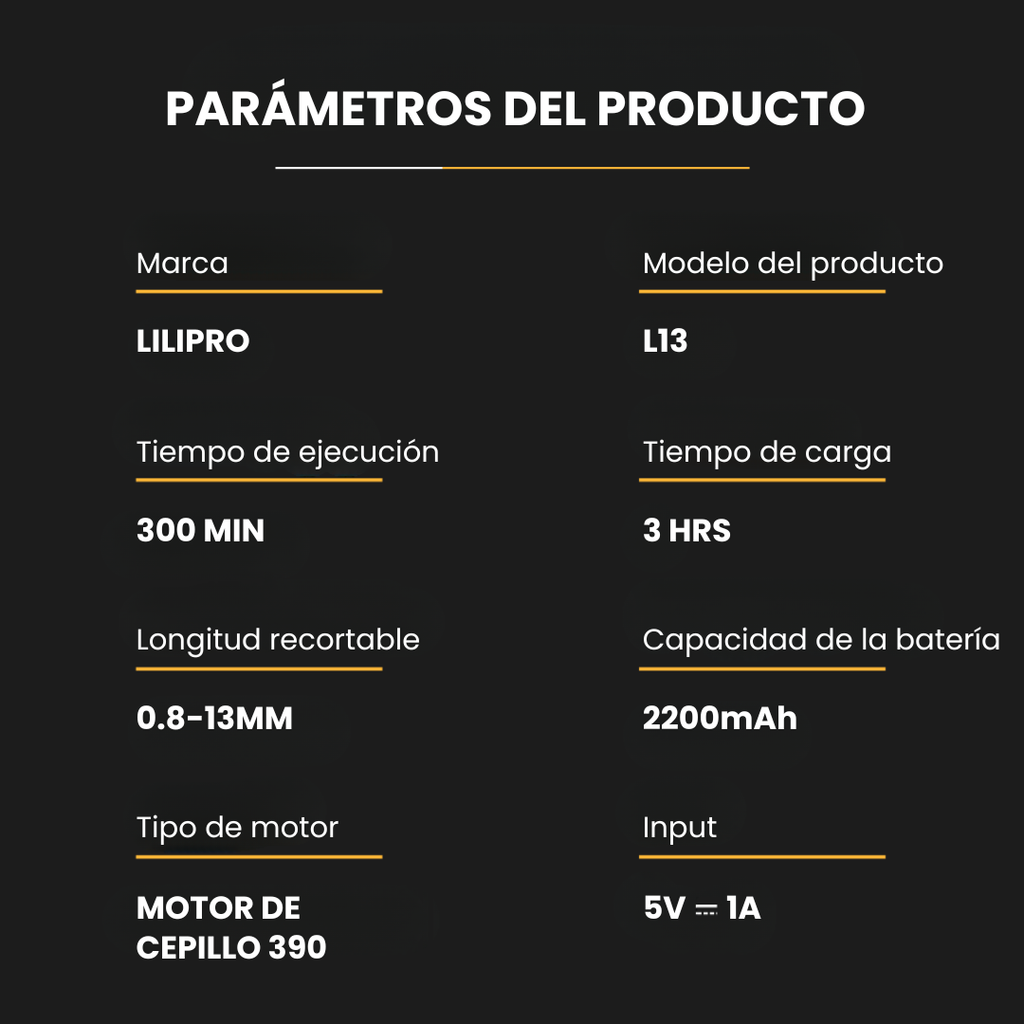 Máquina de Cortar Cabello Profesional con Hoja Cerámica DLC, Palanca Ajustable y Motor 7.000 RPM • LILIPRO L13