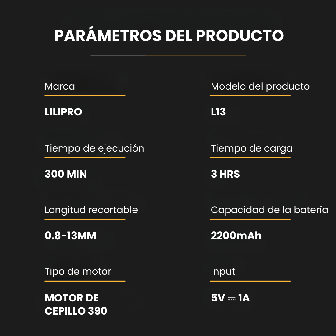 Máquina de Cortar Cabello Profesional con Hoja Cerámica DLC, Palanca Ajustable y Motor 7.000 RPM • LILIPRO L13