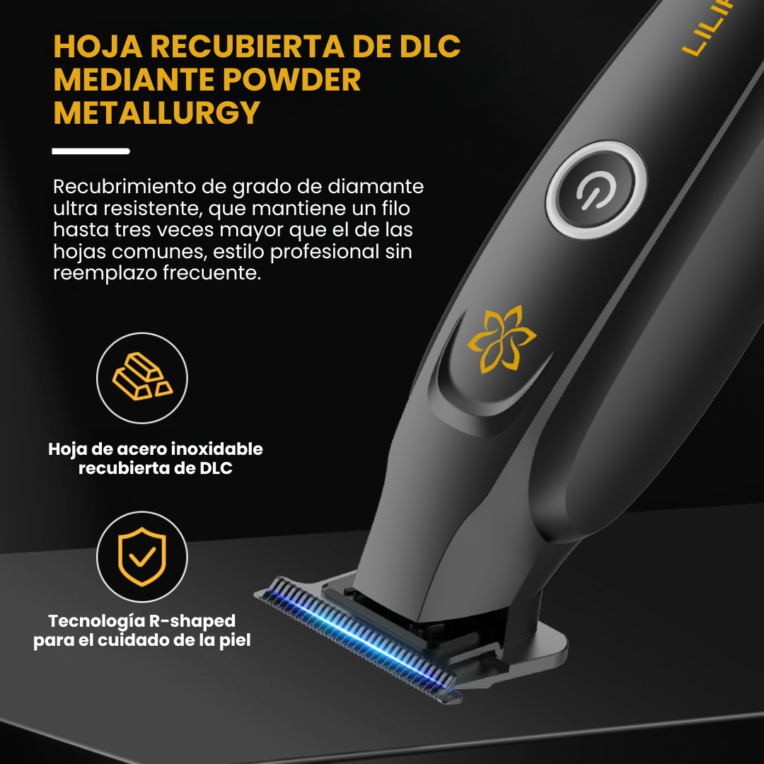 Trimmer Profesional Inalámbrico para Barberos con Hoja DLC, Carga Inalámbrica Tipo-C y Motor de Alta Precisión • LILIPRO M12