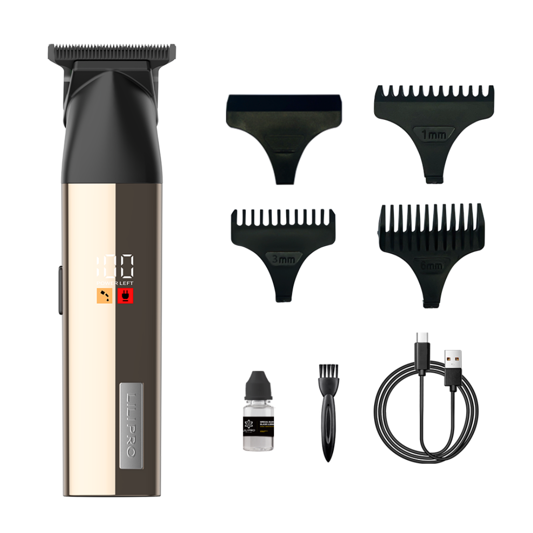 Trimmer Profesional Inalámbrico Zero Gap para Barberos con Hoja R-Shape y Pantalla LCD • LILIPRO M3