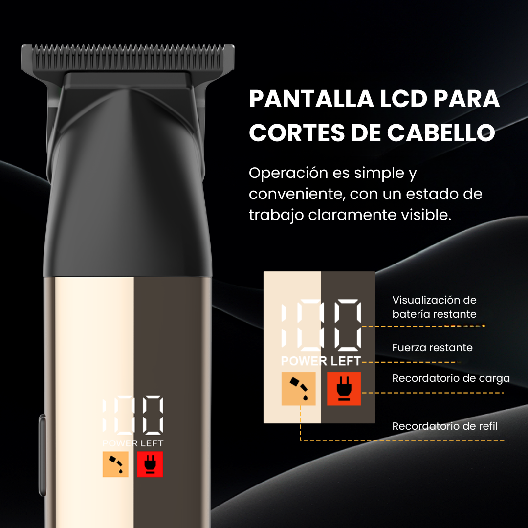 Trimmer Profesional Inalámbrico Zero Gap para Barberos con Hoja R-Shape y Pantalla LCD • LILIPRO M3