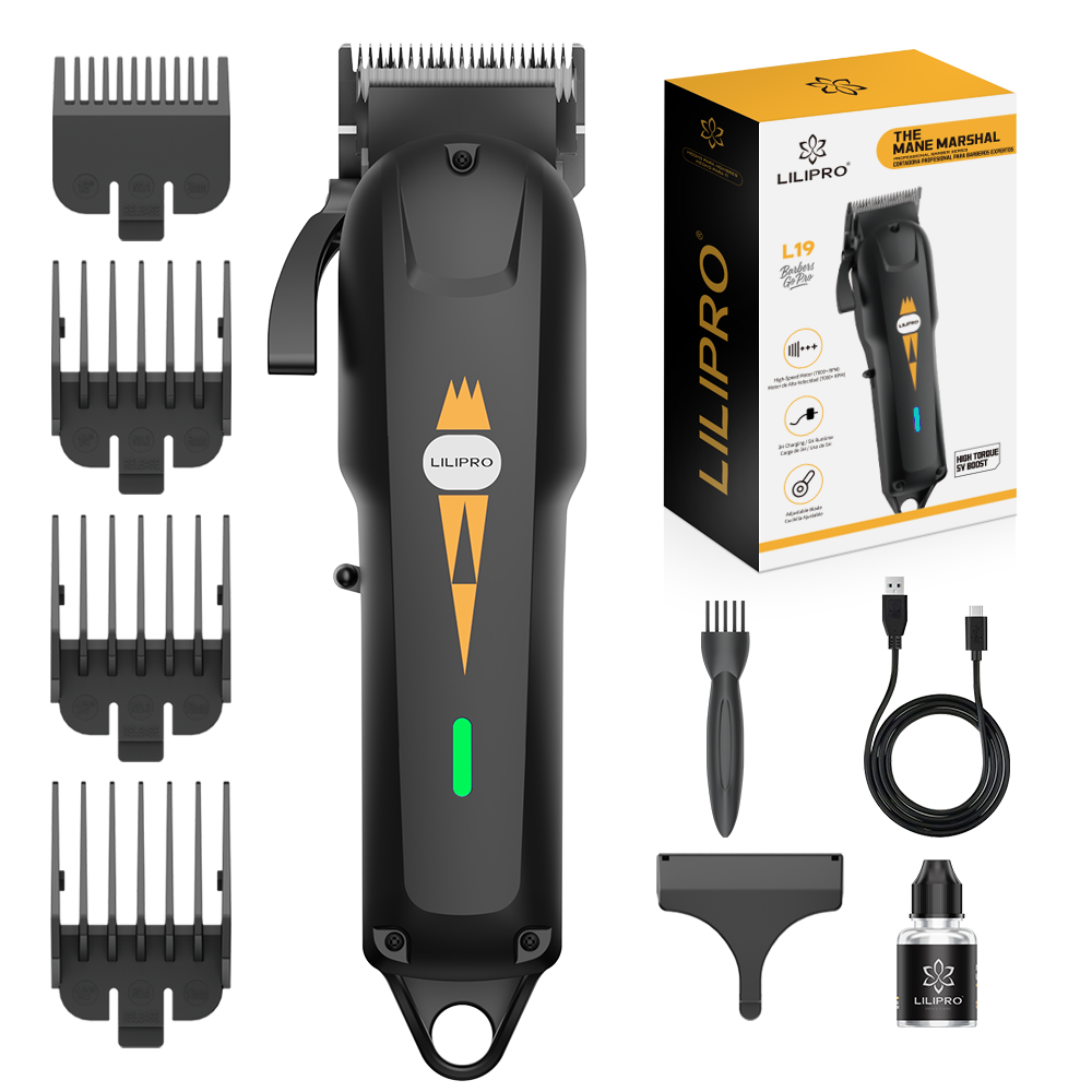 LILIPRO L19 Negro — detalle cuchilla y palanca de ajuste para degradados