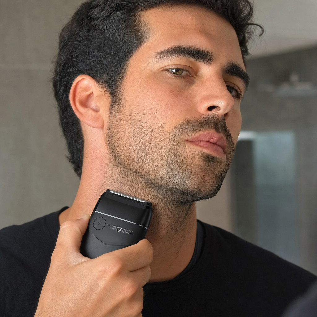 Hombre usando la afeitadora LILIPRO S1 — uso en seco y húmedo