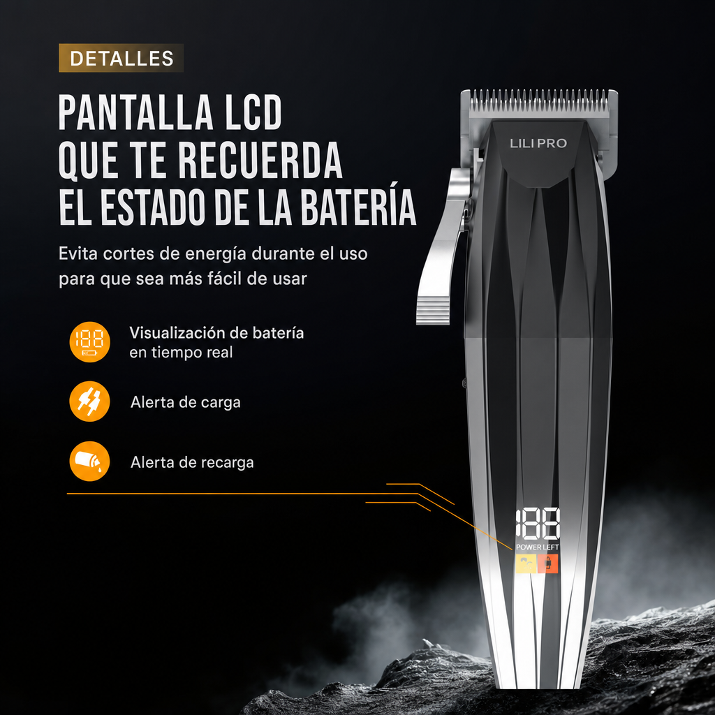 LILIPRO L27 pantalla LCD — indicador de batería y alerta de carga en tiempo real