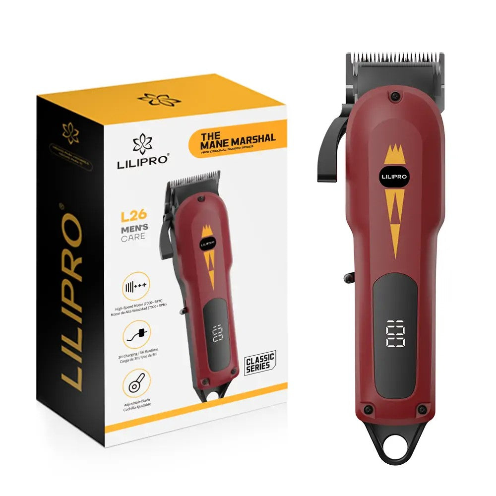 Cortadora L26, rojo de frente junto a su caja L26