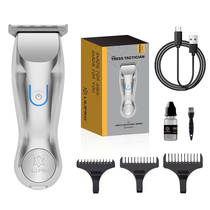 Trimmer M1, con sus 3 peines guía, cable, aceite, cepillo y caja