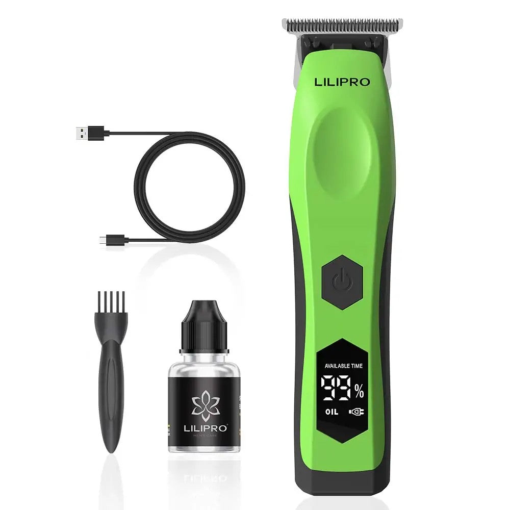 Trimmer M15, verde, con cable USB-C, cepillo y aceite