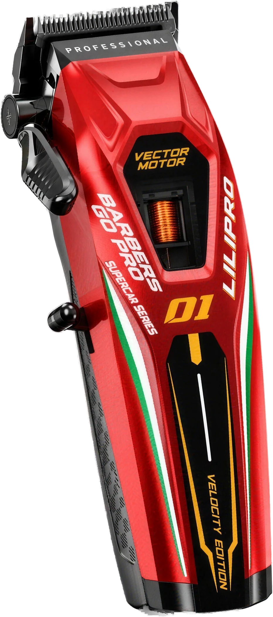La L67 Supercar de frente, con el 01 dorado y el logo LILIPRO